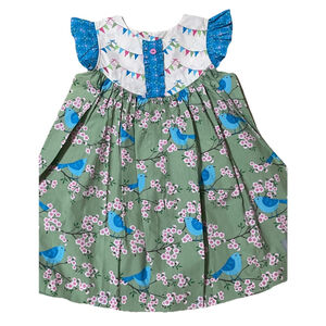 Elanore Rose Girls 7/8 Short Sleeve Blue Birds And Flowers